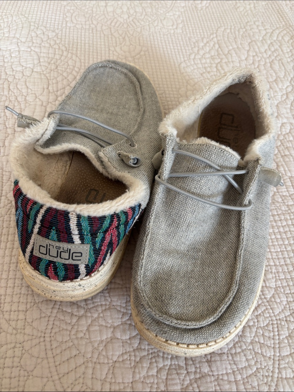 Hey Dude Women’s Funkwool Gray Slip-on with woven tapestry heel accent